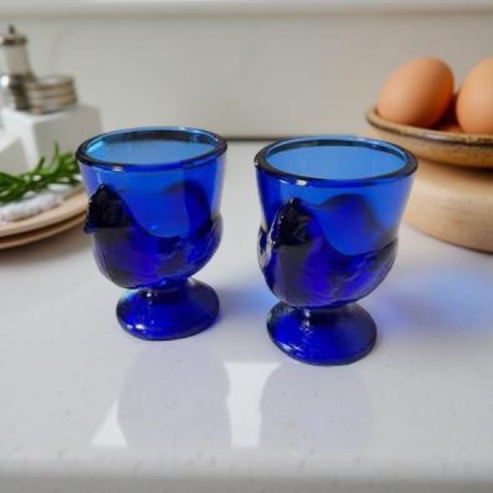 ✨ Vintage Cobalt Blue Glass Hen Egg Cup Holders ✨